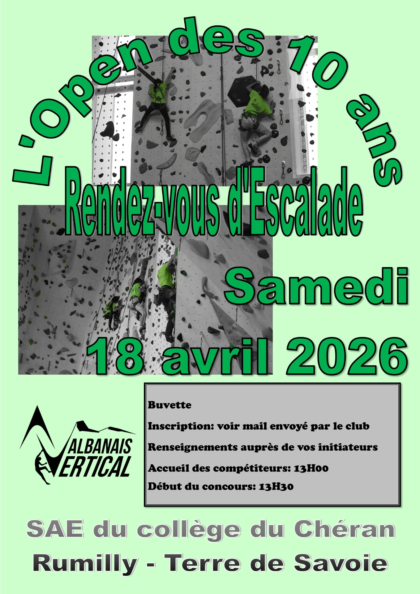 Affiche de l'Open d'escalade des 10 ans du club